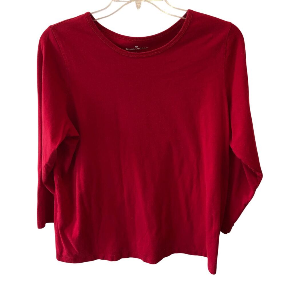 Woman Within Womens Large 18 20 Red Round Neck Cotton T Shirt Tee Casual Top